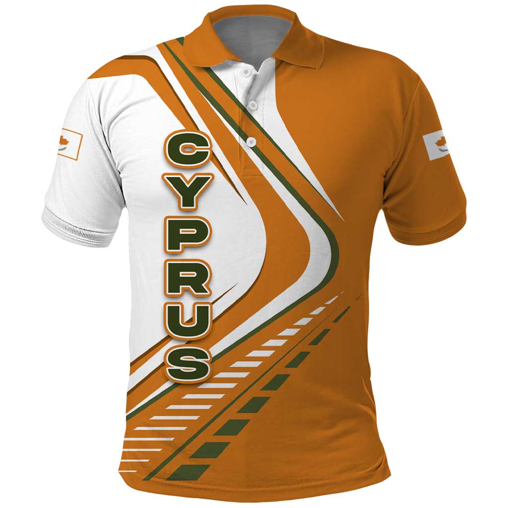 Cyprus Polo Shirt with Orange White Abstract Streak Design and Flag Emblem - Wonder Print Shop
