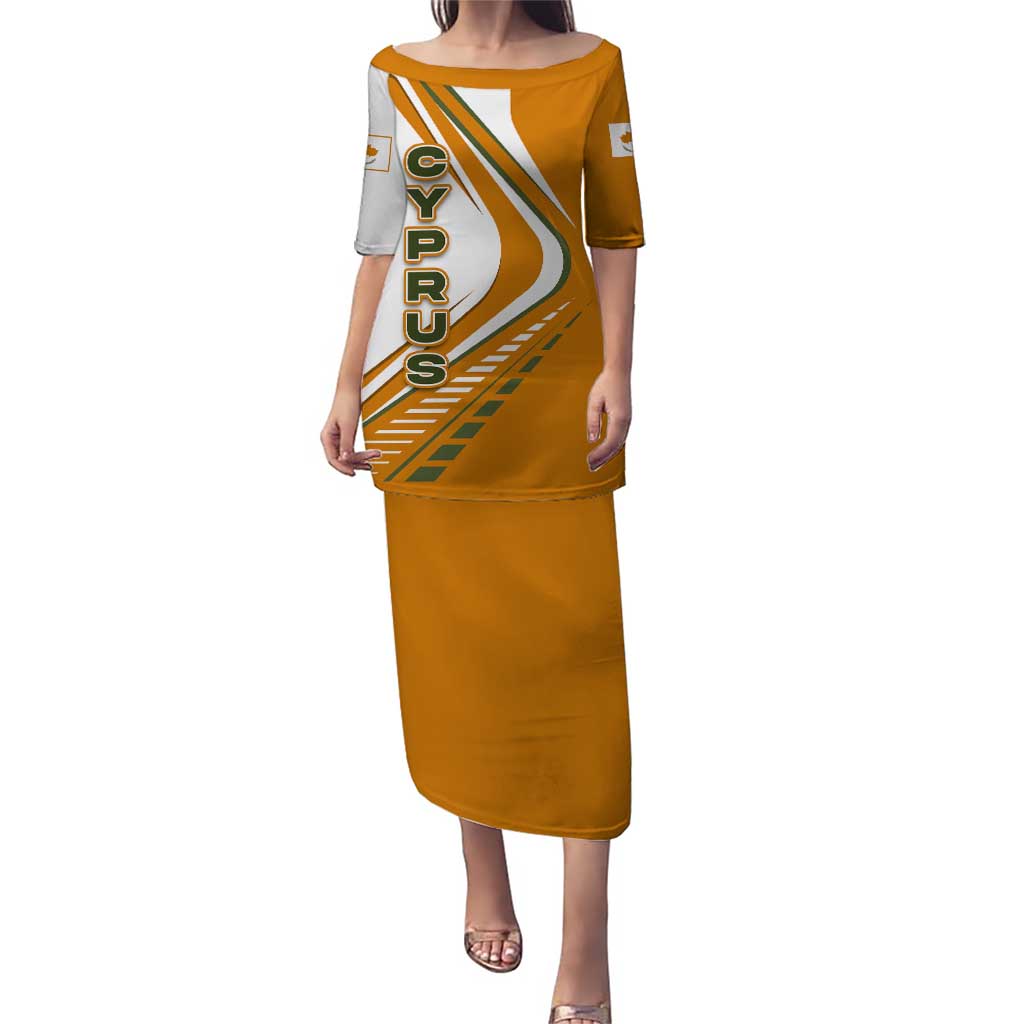 Cyprus Puletasi with Orange White Abstract Streak Design and Flag Emblem - Wonder Print Shop