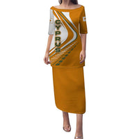 Cyprus Puletasi with Orange White Abstract Streak Design and Flag Emblem - Wonder Print Shop