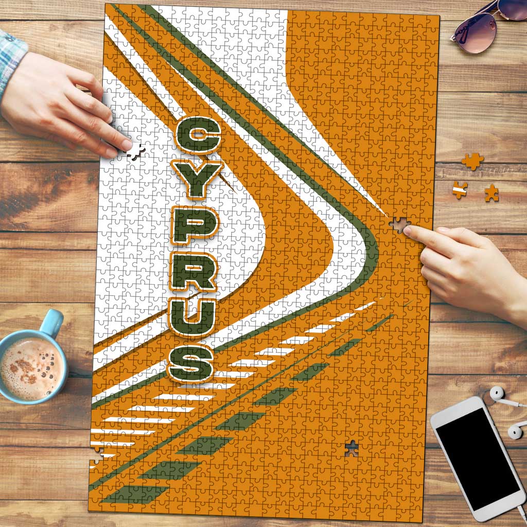 Cyprus Puzzle with Orange White Abstract Streak Design and Flag Emblem - Wonder Print Shop