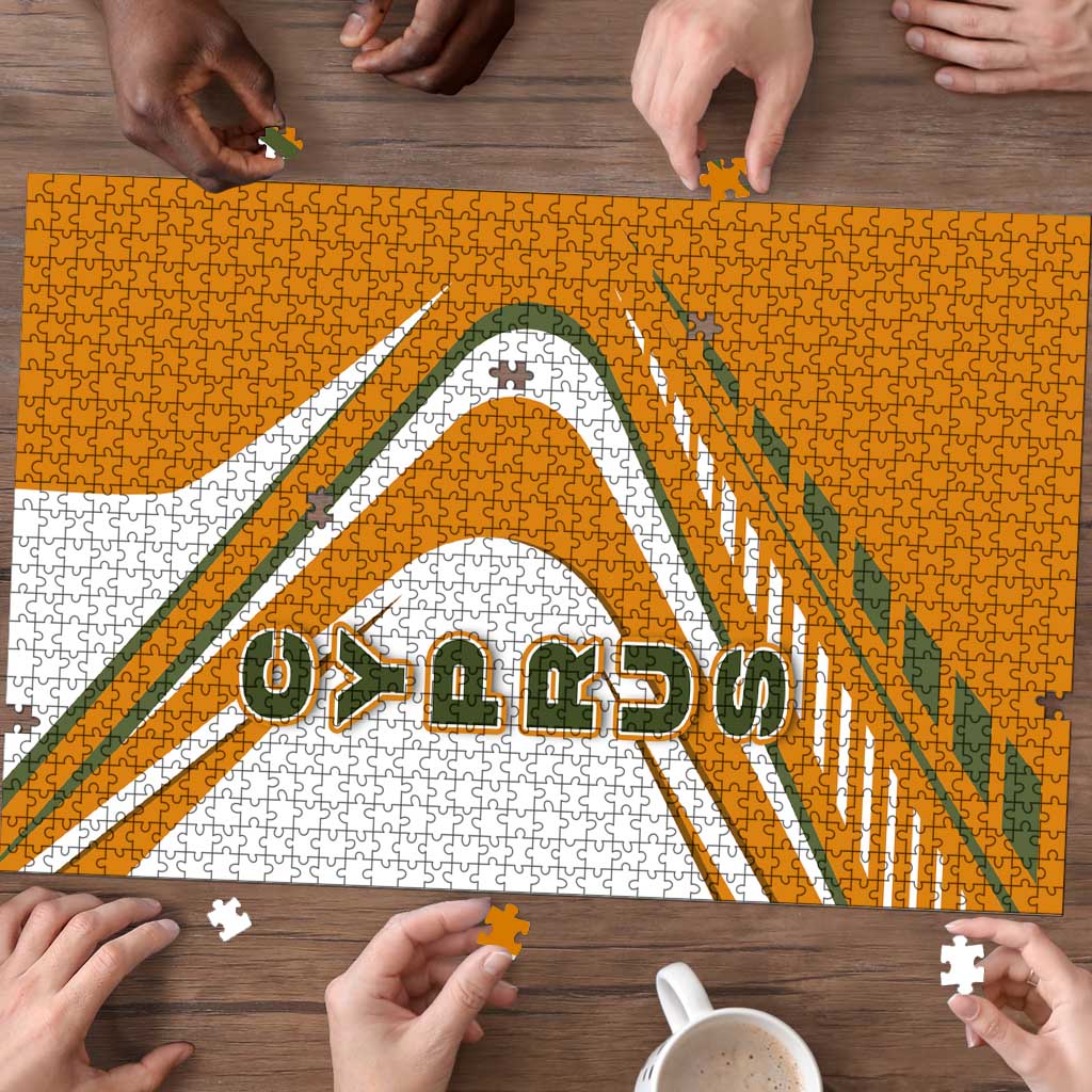 Cyprus Puzzle with Orange White Abstract Streak Design and Flag Emblem - Wonder Print Shop