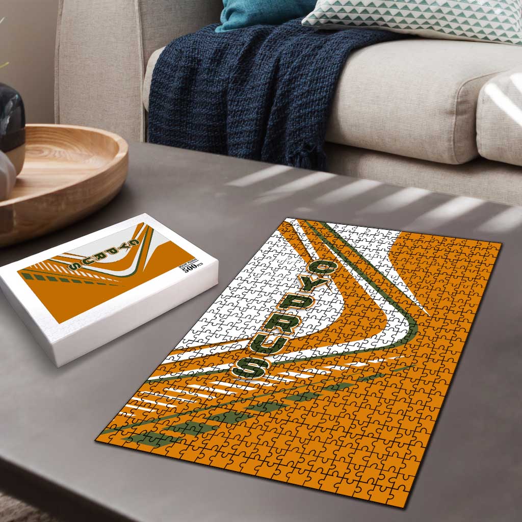 Cyprus Puzzle with Orange White Abstract Streak Design and Flag Emblem - Wonder Print Shop