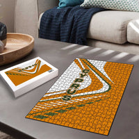 Cyprus Puzzle with Orange White Abstract Streak Design and Flag Emblem - Wonder Print Shop