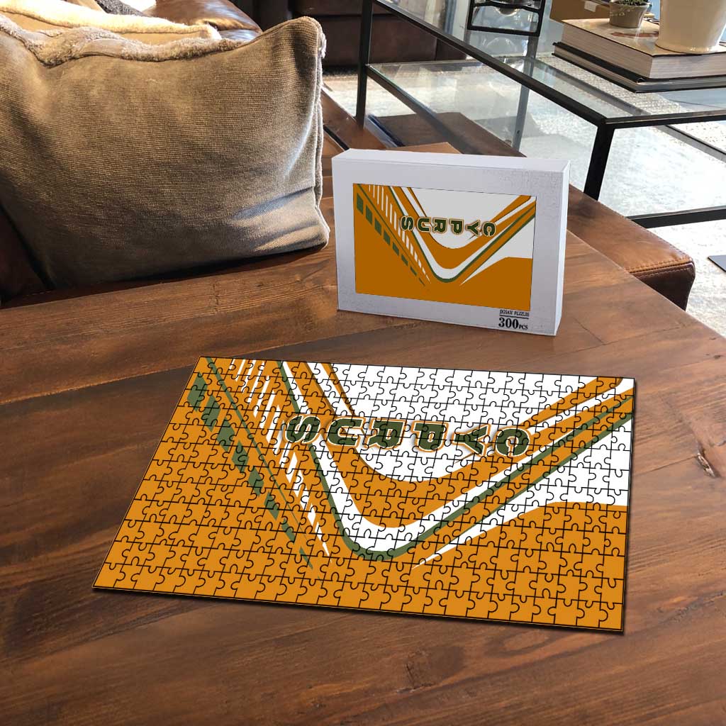 Cyprus Puzzle with Orange White Abstract Streak Design and Flag Emblem - Wonder Print Shop