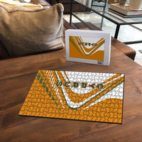 Cyprus Puzzle with Orange White Abstract Streak Design and Flag Emblem - Wonder Print Shop