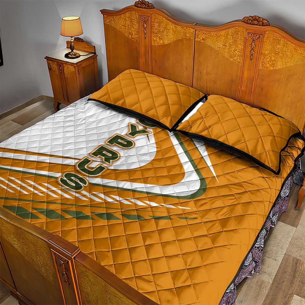 Cyprus Quilt Bed Set with Orange White Abstract Streak Design and Flag Emblem - Wonder Print Shop