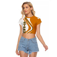 Cyprus Raglan Cropped T Shirt with Orange White Abstract Streak Design and Flag Emblem - Wonder Print Shop