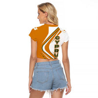 Cyprus Raglan Cropped T Shirt with Orange White Abstract Streak Design and Flag Emblem - Wonder Print Shop