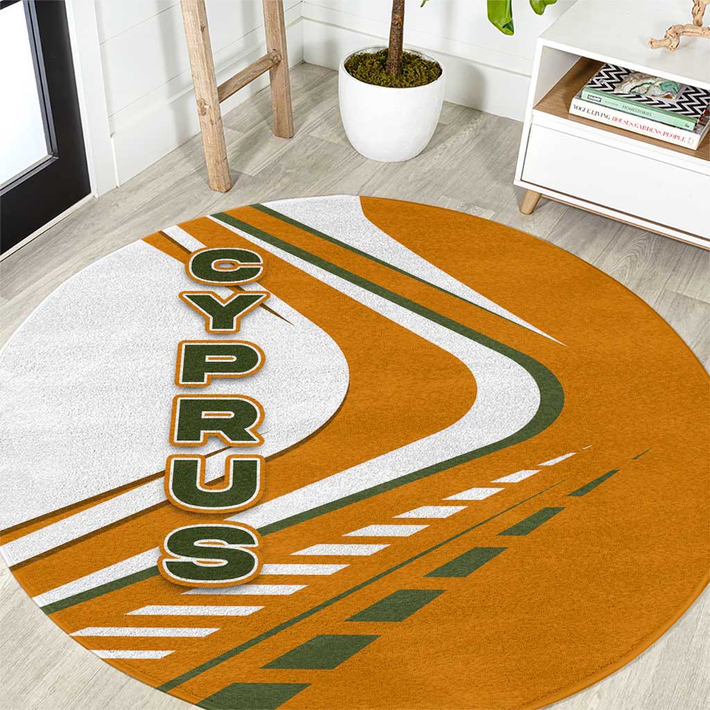 Cyprus Round Carpet with Orange White Abstract Streak Design and Flag Emblem - Wonder Print Shop