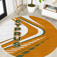Cyprus Round Carpet with Orange White Abstract Streak Design and Flag Emblem - Wonder Print Shop