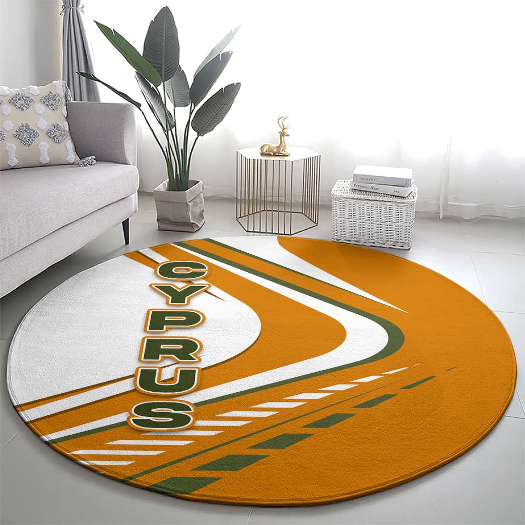 Cyprus Round Carpet with Orange White Abstract Streak Design and Flag Emblem - Wonder Print Shop