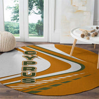 Cyprus Round Carpet with Orange White Abstract Streak Design and Flag Emblem - Wonder Print Shop
