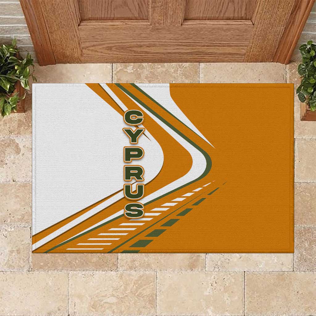 Cyprus Rubber Doormat with Orange White Abstract Streak Design and Flag Emblem - Wonder Print Shop