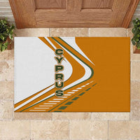 Cyprus Rubber Doormat with Orange White Abstract Streak Design and Flag Emblem - Wonder Print Shop