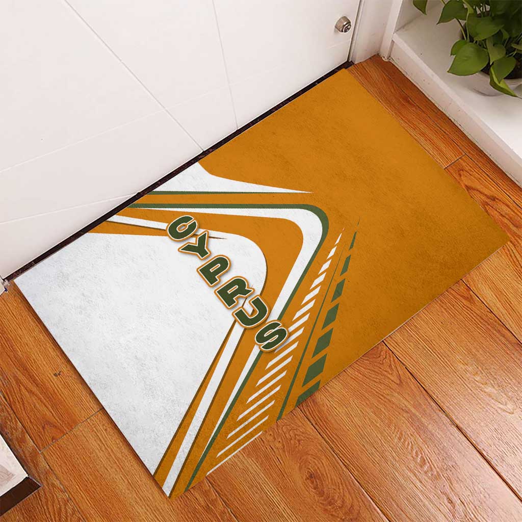 Cyprus Rubber Doormat with Orange White Abstract Streak Design and Flag Emblem - Wonder Print Shop