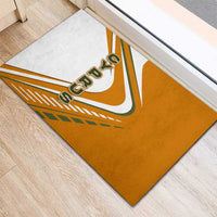 Cyprus Rubber Doormat with Orange White Abstract Streak Design and Flag Emblem - Wonder Print Shop