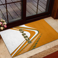 Cyprus Rubber Doormat with Orange White Abstract Streak Design and Flag Emblem - Wonder Print Shop