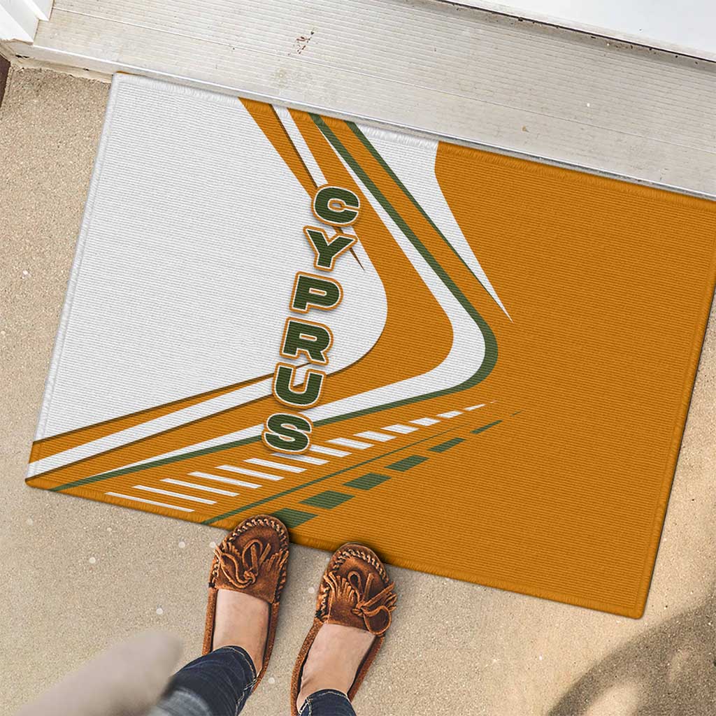 Cyprus Rubber Doormat with Orange White Abstract Streak Design and Flag Emblem - Wonder Print Shop