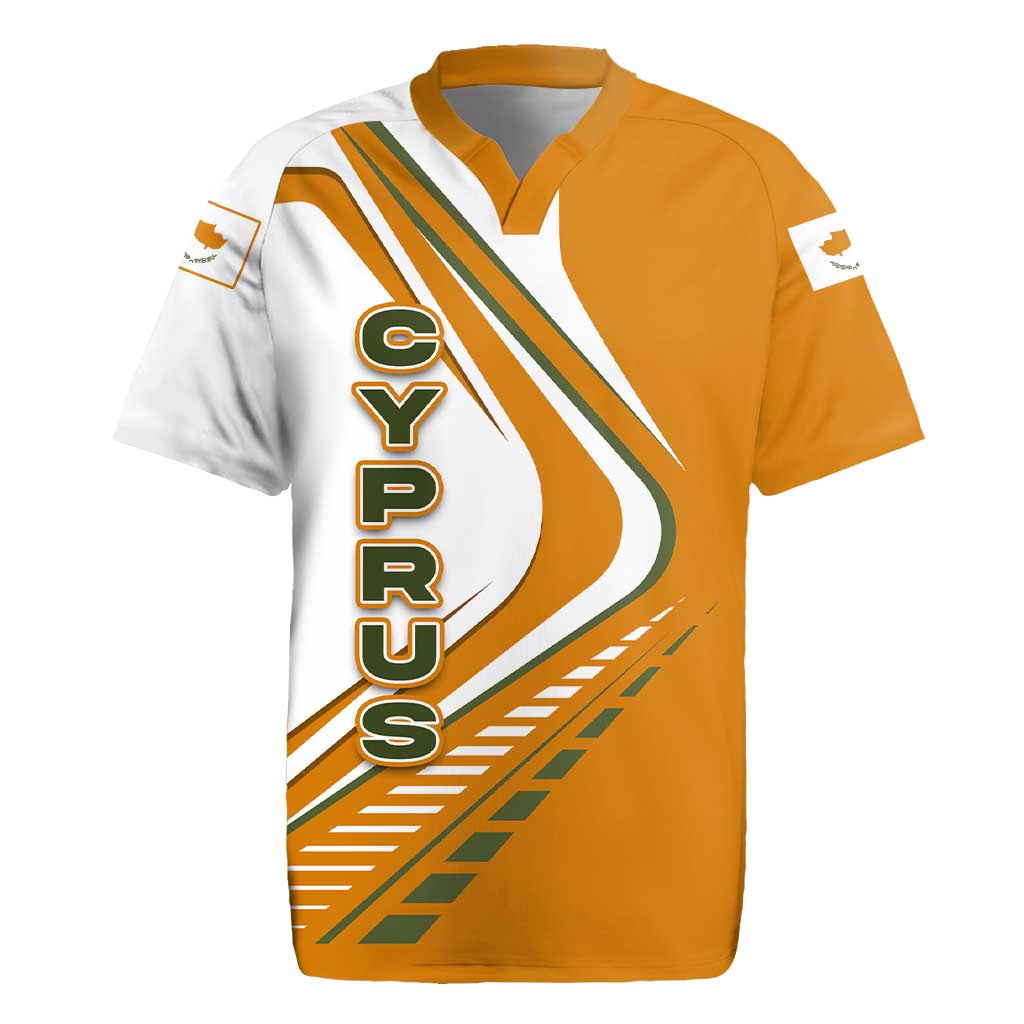 Cyprus Rugby Jersey with Orange White Abstract Streak Design and Flag Emblem - Wonder Print Shop