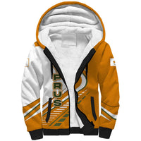 Cyprus Sherpa Hoodie with Orange White Abstract Streak Design and Flag Emblem - Wonder Print Shop