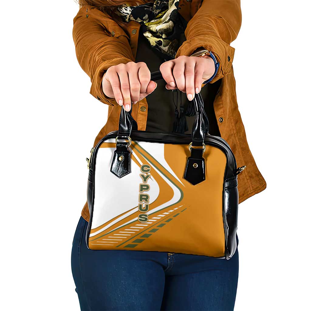 Cyprus Shoulder Handbag with Orange White Abstract Streak Design and Flag Emblem - Wonder Print Shop