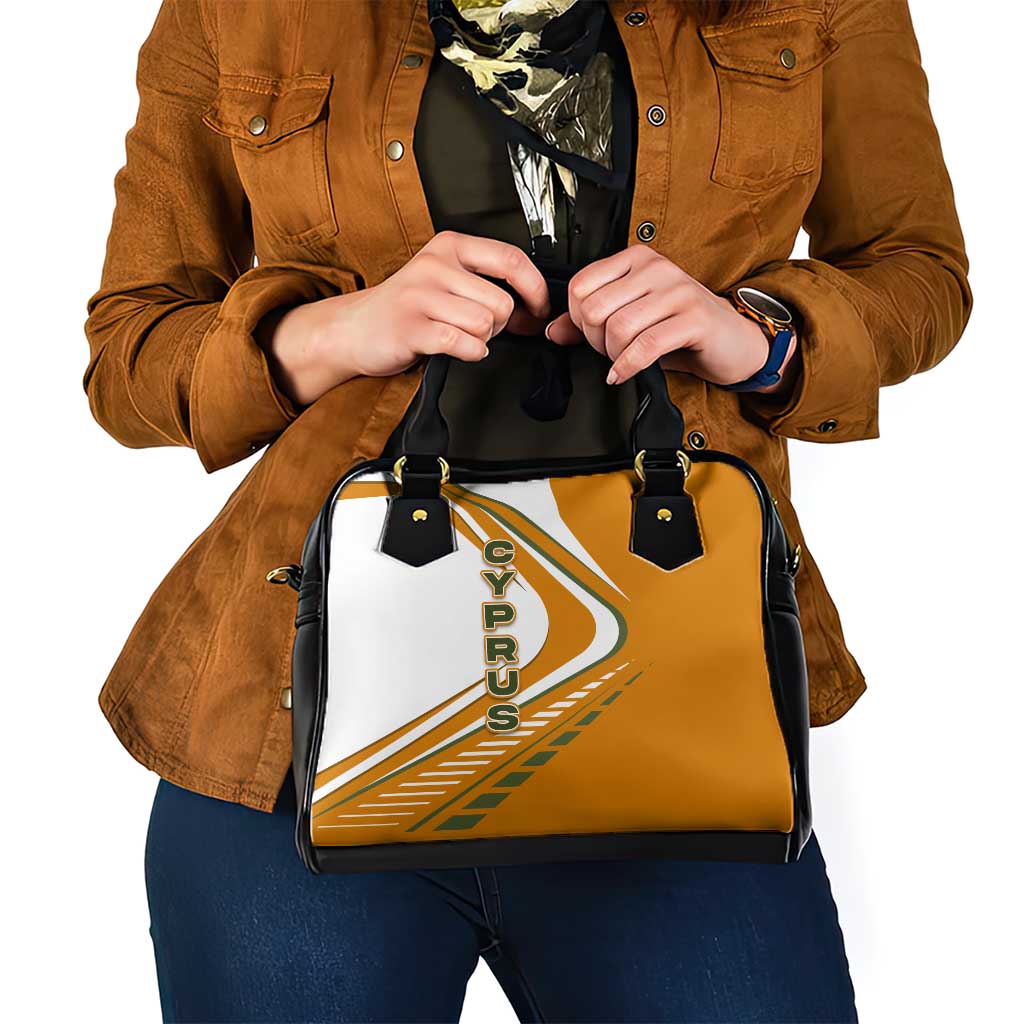 Cyprus Shoulder Handbag with Orange White Abstract Streak Design and Flag Emblem - Wonder Print Shop