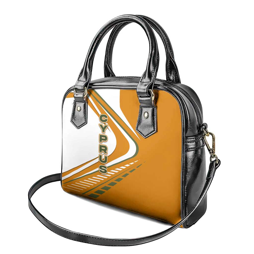 Cyprus Shoulder Handbag with Orange White Abstract Streak Design and Flag Emblem - Wonder Print Shop