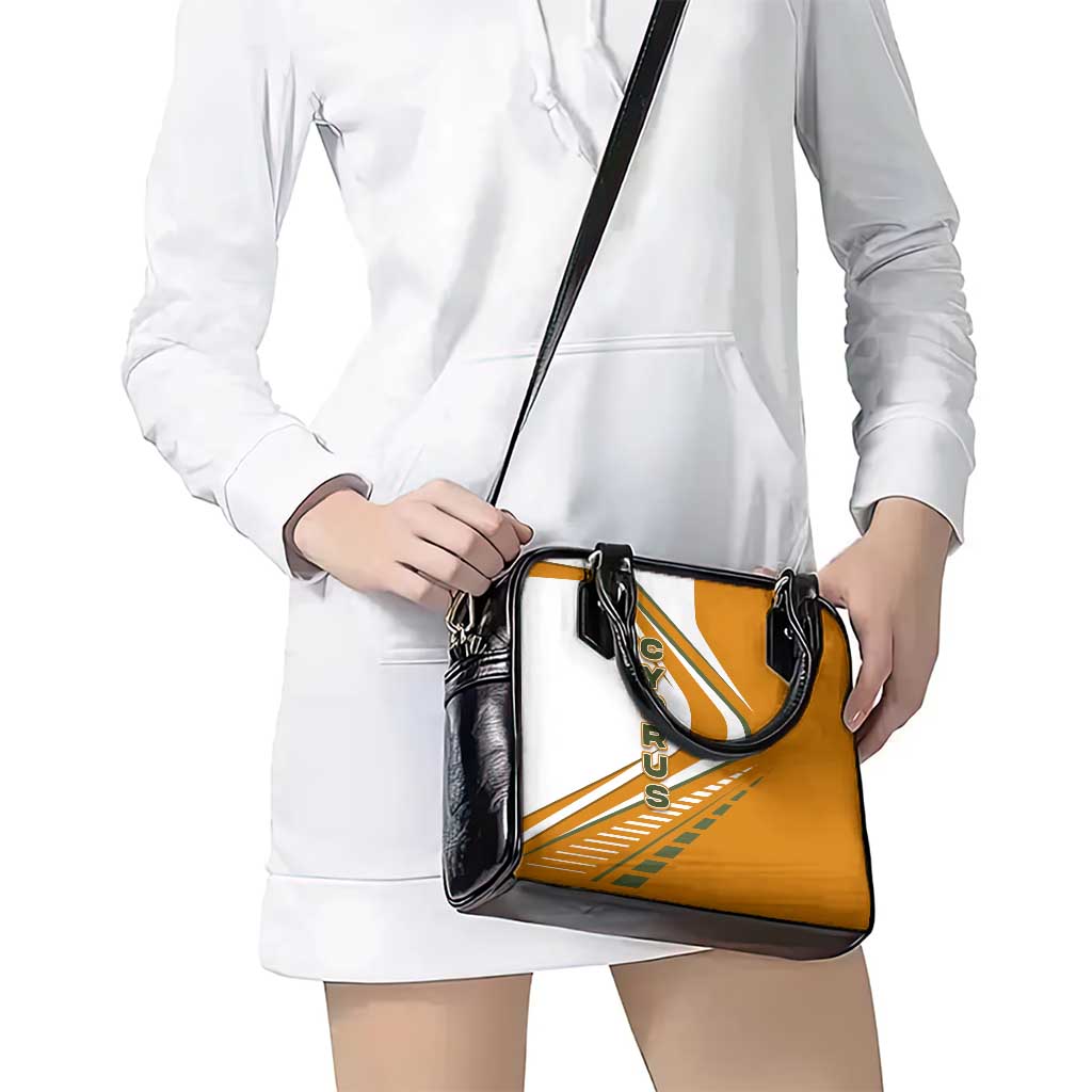 Cyprus Shoulder Handbag with Orange White Abstract Streak Design and Flag Emblem - Wonder Print Shop