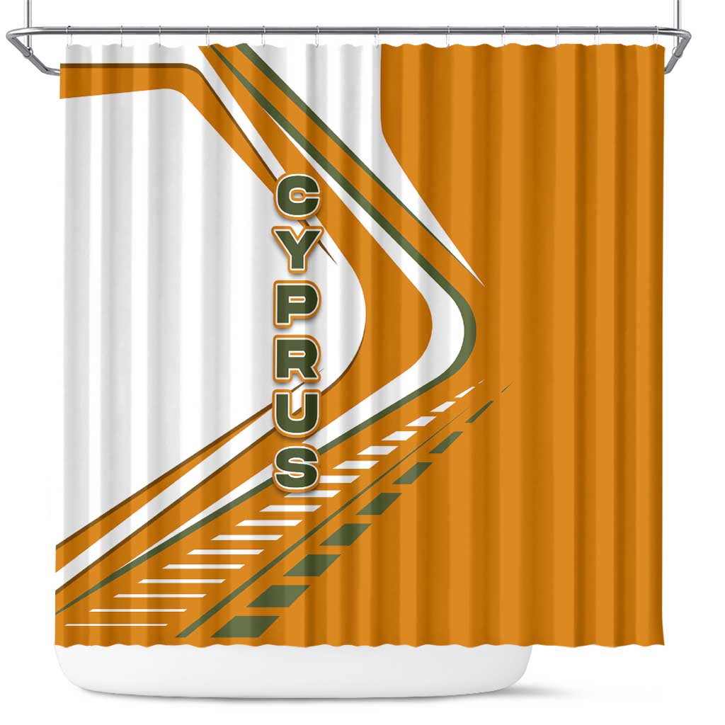 Cyprus Shower Curtain with Orange White Abstract Streak Design and Flag Emblem - Wonder Print Shop