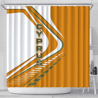Cyprus Shower Curtain with Orange White Abstract Streak Design and Flag Emblem - Wonder Print Shop