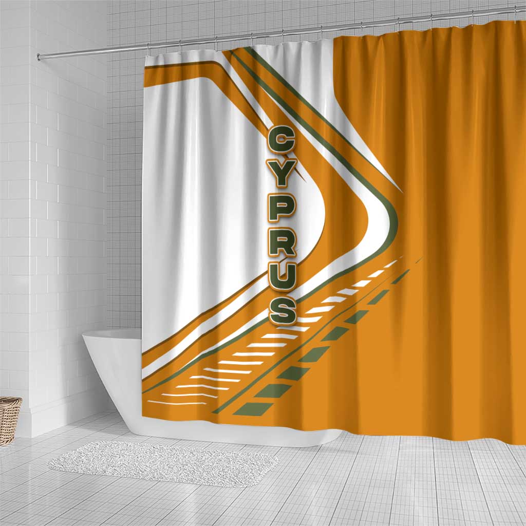 Cyprus Shower Curtain with Orange White Abstract Streak Design and Flag Emblem - Wonder Print Shop