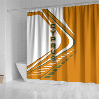 Cyprus Shower Curtain with Orange White Abstract Streak Design and Flag Emblem - Wonder Print Shop