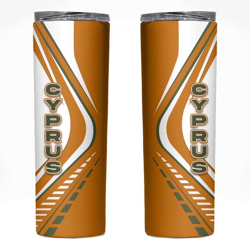 Cyprus Skinny Tumbler with Orange White Abstract Streak Design and Flag Emblem - Wonder Print Shop