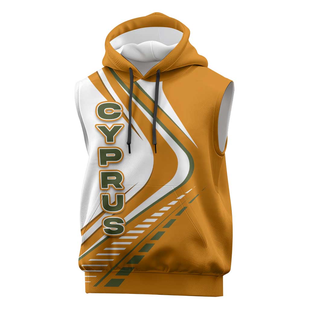 Cyprus Sleeveless Hoodie with Orange White Abstract Streak Design and Flag Emblem - Wonder Print Shop