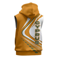 Cyprus Sleeveless Hoodie with Orange White Abstract Streak Design and Flag Emblem - Wonder Print Shop