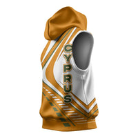 Cyprus Sleeveless Hoodie with Orange White Abstract Streak Design and Flag Emblem - Wonder Print Shop
