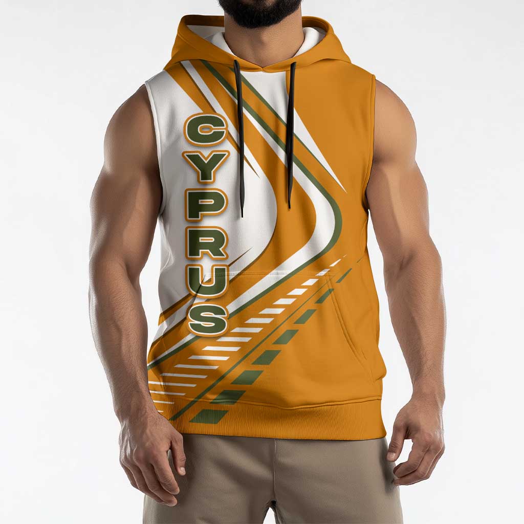 Cyprus Sleeveless Hoodie with Orange White Abstract Streak Design and Flag Emblem - Wonder Print Shop