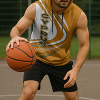 Cyprus Sleeveless Hoodie with Orange White Abstract Streak Design and Flag Emblem - Wonder Print Shop