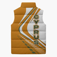 Cyprus Sleeveless Puffer Jacket with Orange White Abstract Streak Design and Flag Emblem - Wonder Print Shop
