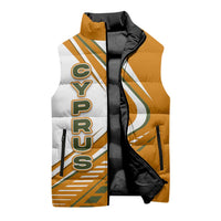 Cyprus Sleeveless Puffer Jacket with Orange White Abstract Streak Design and Flag Emblem - Wonder Print Shop