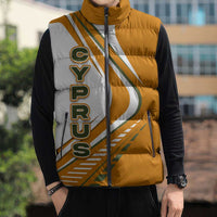 Cyprus Sleeveless Puffer Jacket with Orange White Abstract Streak Design and Flag Emblem - Wonder Print Shop