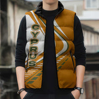 Cyprus Sleeveless Puffer Jacket with Orange White Abstract Streak Design and Flag Emblem - Wonder Print Shop