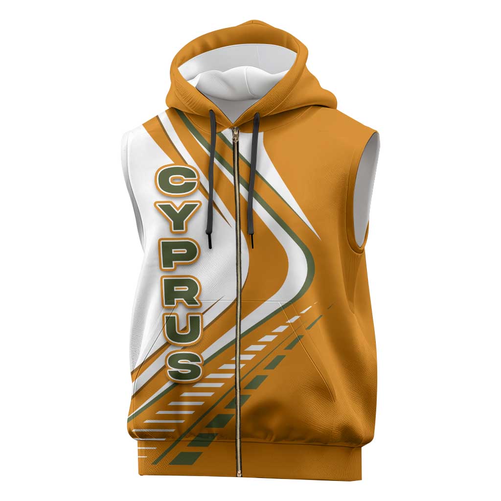 Cyprus Sleeveless Zip Hoodie with Orange White Abstract Streak Design and Flag Emblem - Wonder Print Shop