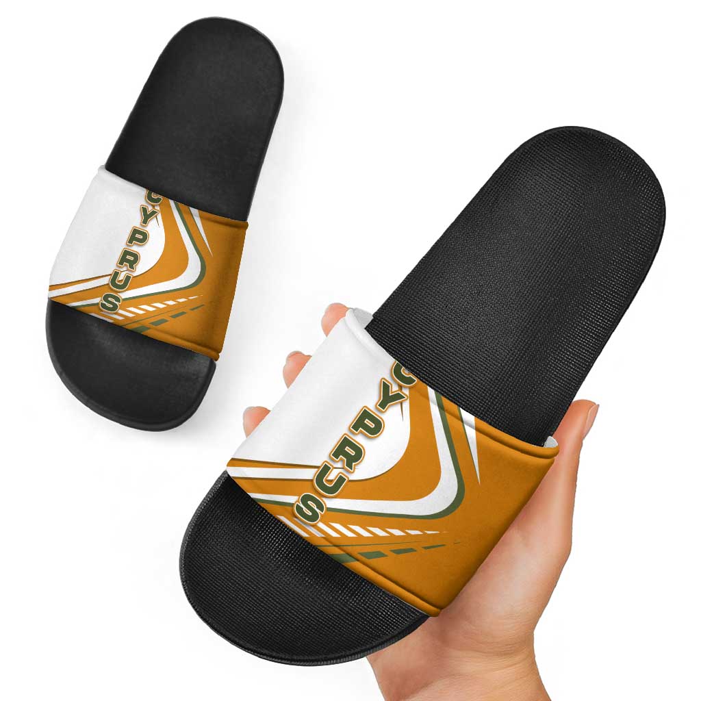 Cyprus Slide Sandals with Orange White Abstract Streak Design and Flag Emblem - Wonder Print Shop