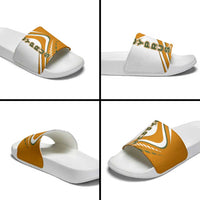 Cyprus Slide Sandals with Orange White Abstract Streak Design and Flag Emblem - Wonder Print Shop
