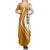 Cyprus Summer Maxi Dress with Orange White Abstract Streak Design and Flag Emblem - Wonder Print Shop