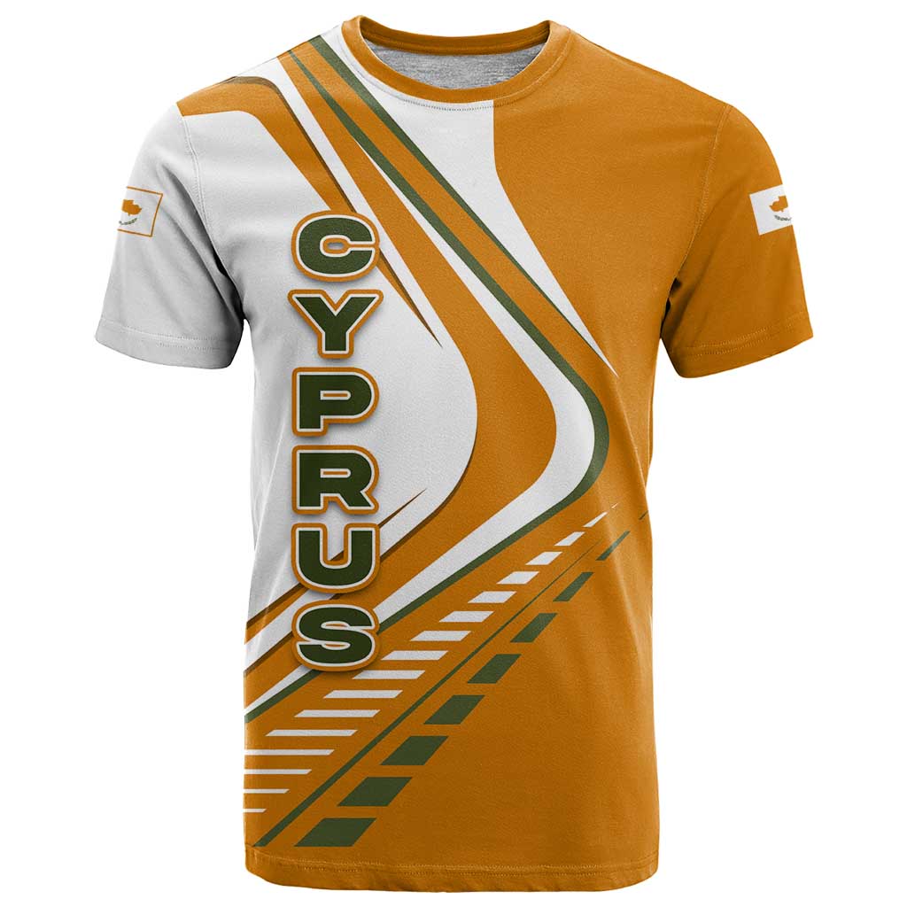 Cyprus T Shirt with Orange White Abstract Streak Design and Flag Emblem - Wonder Print Shop