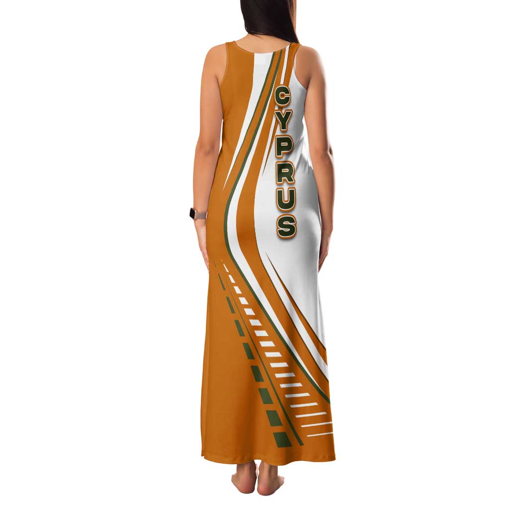 Cyprus Tank Maxi Dress with Orange White Abstract Streak Design and Flag Emblem - Wonder Print Shop