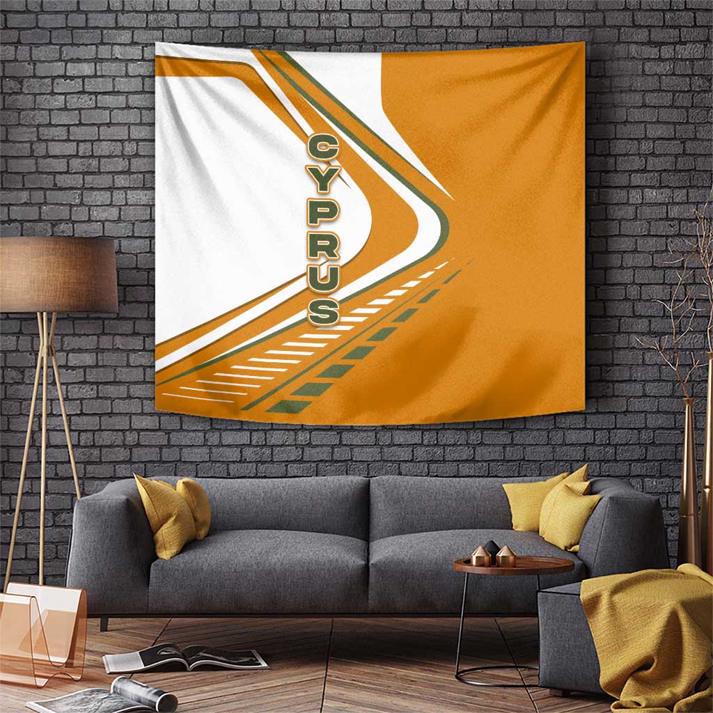 Cyprus Tapestry with Orange White Abstract Streak Design and Flag Emblem - Wonder Print Shop