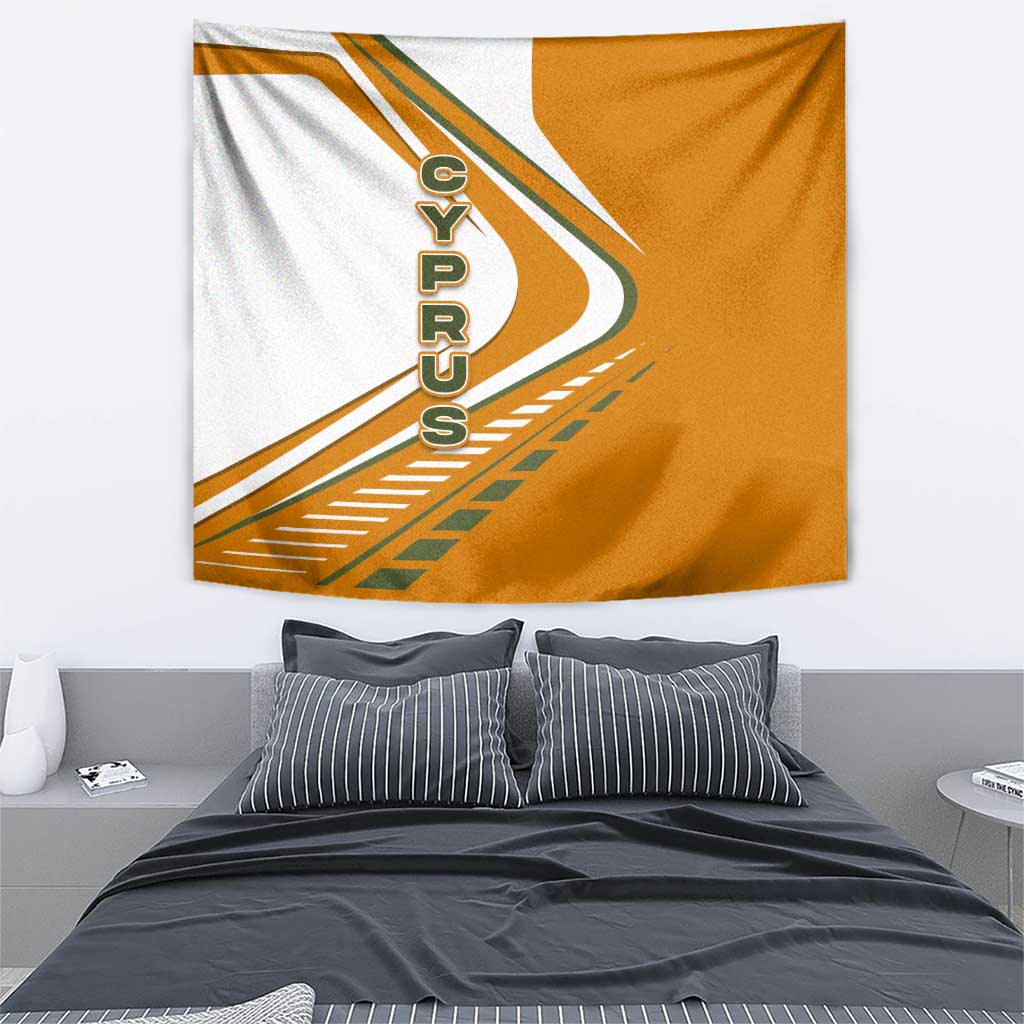 Cyprus Tapestry with Orange White Abstract Streak Design and Flag Emblem - Wonder Print Shop